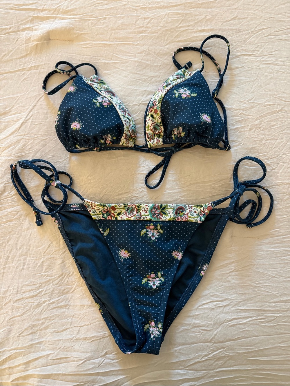 wild fable Navy Floral Dot Triangle Bikini Set
